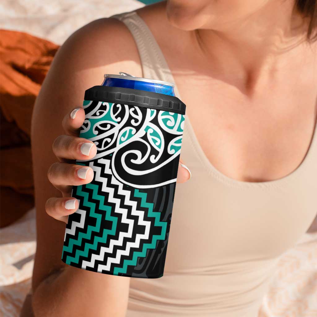 Turquoise Aotearoa Tukutuku Manawa Tapu 4 in 1 Can Cooler Tumbler Ta Moko Toi Maori LT9 - Polynesian Pride