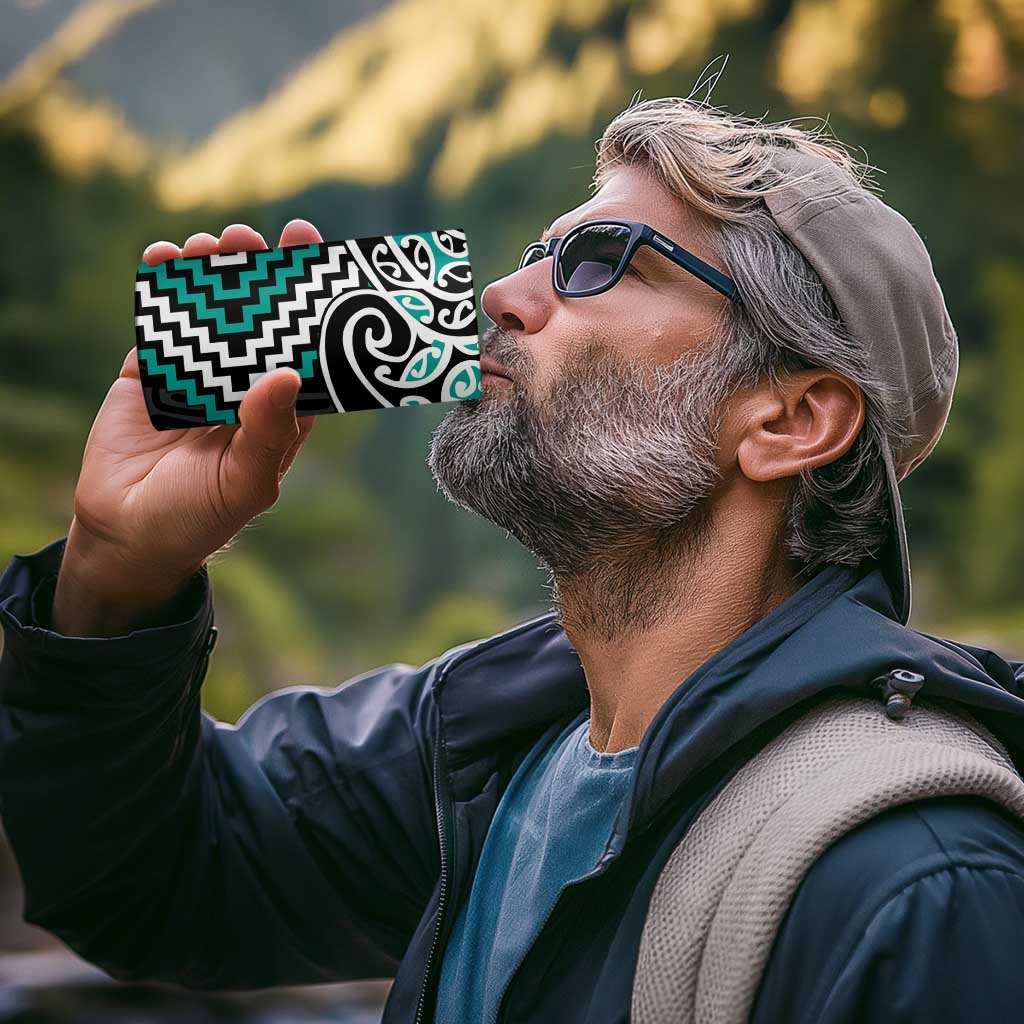 Turquoise Aotearoa Tukutuku Manawa Tapu 4 in 1 Can Cooler Tumbler Ta Moko Toi Maori LT9 - Polynesian Pride