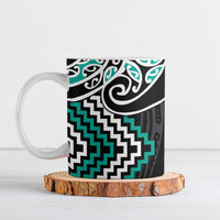 Turquoise Aotearoa Tukutuku Manawa Tapu Ceramic Mug Ta Moko Toi Maori LT9 Turquoise - Polynesian Pride