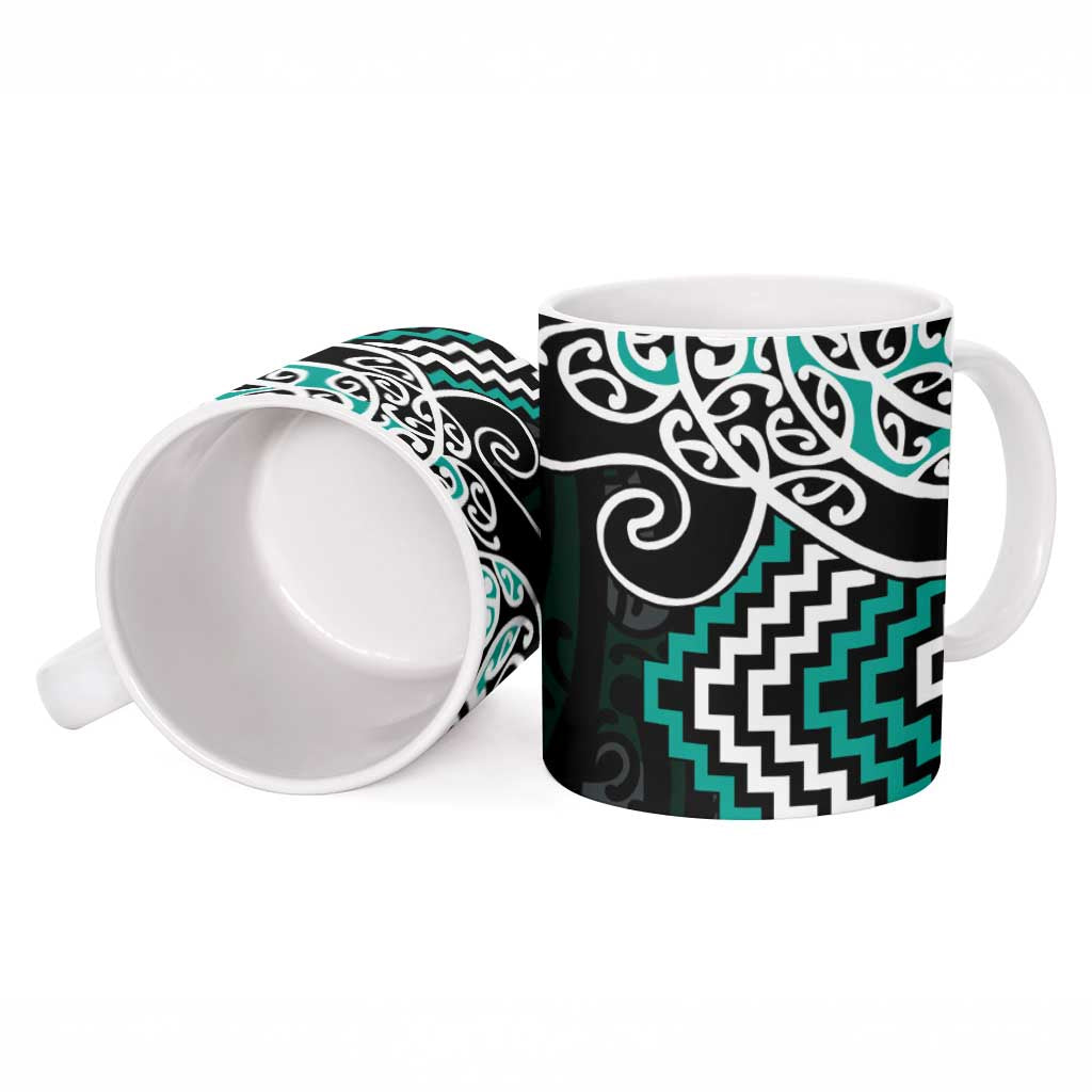 Turquoise Aotearoa Tukutuku Manawa Tapu Ceramic Mug Ta Moko Toi Maori LT9 - Polynesian Pride