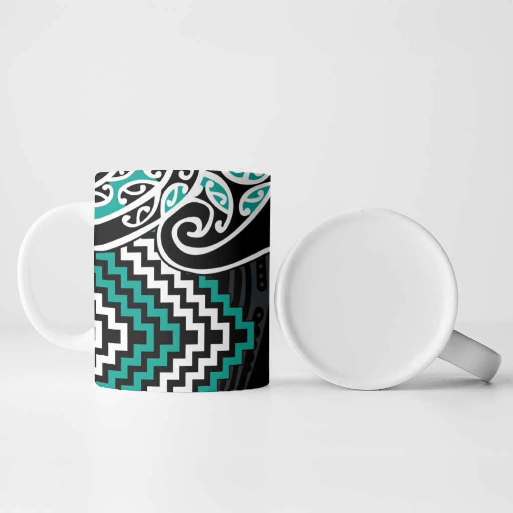Turquoise Aotearoa Tukutuku Manawa Tapu Ceramic Mug Ta Moko Toi Maori LT9 - Polynesian Pride