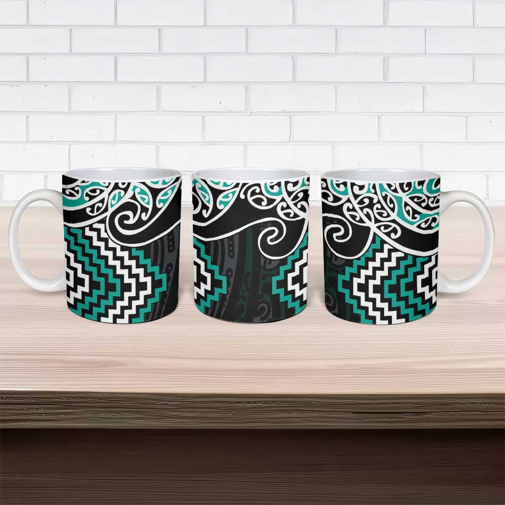 Turquoise Aotearoa Tukutuku Manawa Tapu Ceramic Mug Ta Moko Toi Maori LT9 - Polynesian Pride
