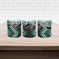 Turquoise Aotearoa Tukutuku Manawa Tapu Ceramic Mug Ta Moko Toi Maori LT9 - Polynesian Pride