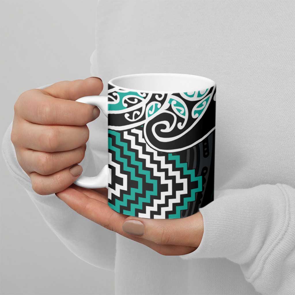 Turquoise Aotearoa Tukutuku Manawa Tapu Ceramic Mug Ta Moko Toi Maori LT9 - Polynesian Pride