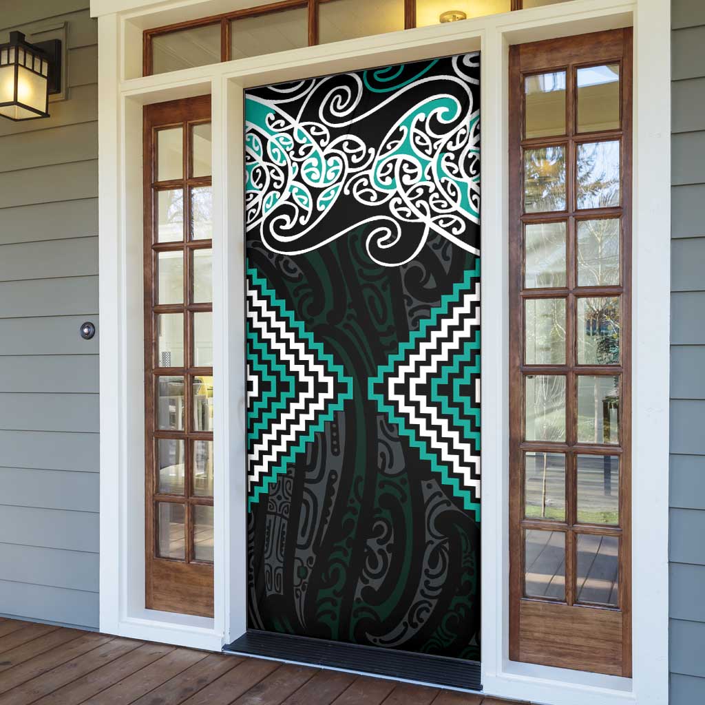 Turquoise Aotearoa Tukutuku Manawa Tapu Door Cover Ta Moko Toi Maori LT9 - Polynesian Pride