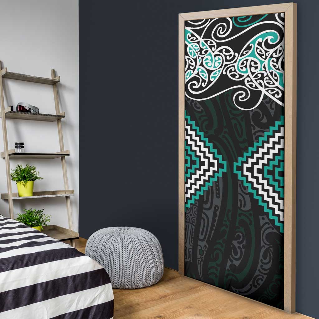Turquoise Aotearoa Tukutuku Manawa Tapu Door Cover Ta Moko Toi Maori LT9 - Polynesian Pride