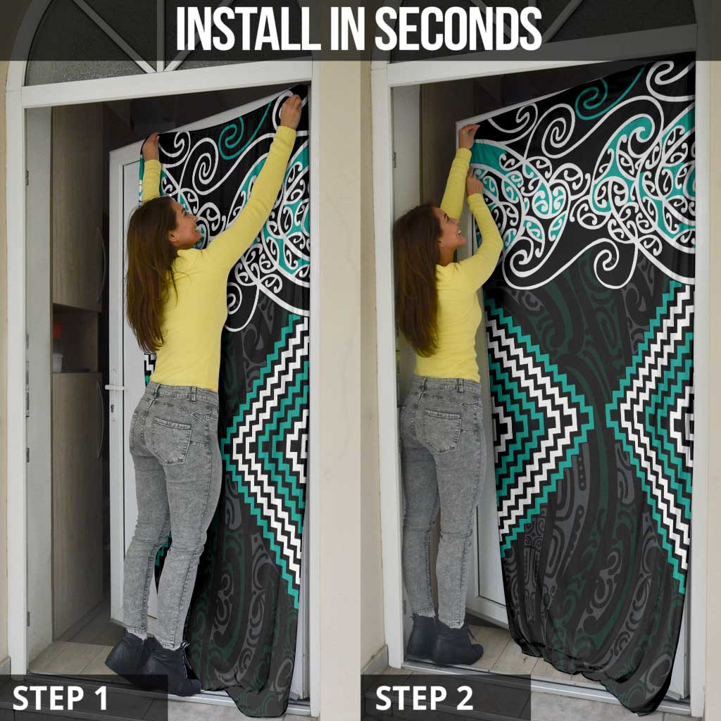 Turquoise Aotearoa Tukutuku Manawa Tapu Door Cover Ta Moko Toi Maori LT9 - Polynesian Pride