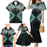 Turquoise Aotearoa Tukutuku Manawa Tapu Family Matching Mermaid Dress and Hawaiian Shirt Ta Moko Toi Maori LT9 - Polynesian Pride