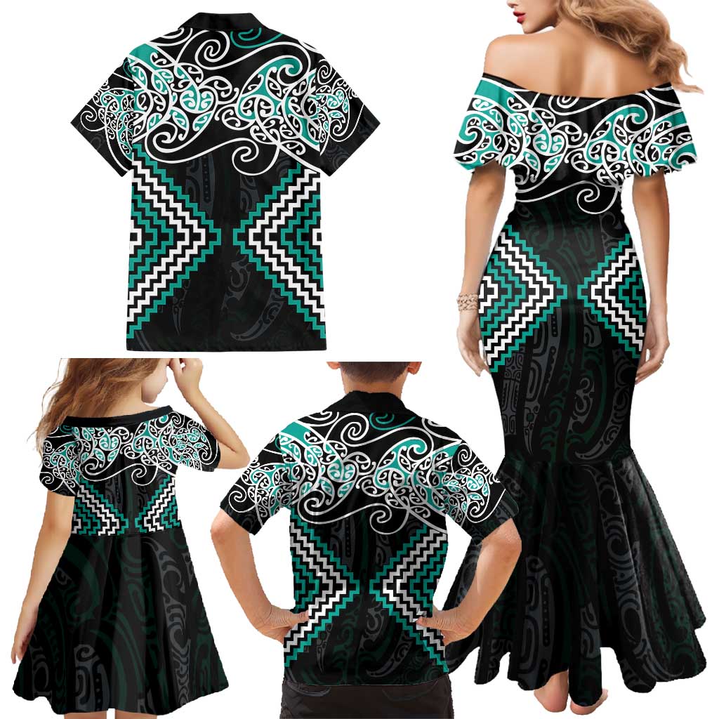 Turquoise Aotearoa Tukutuku Manawa Tapu Family Matching Mermaid Dress and Hawaiian Shirt Ta Moko Toi Maori LT9 - Polynesian Pride