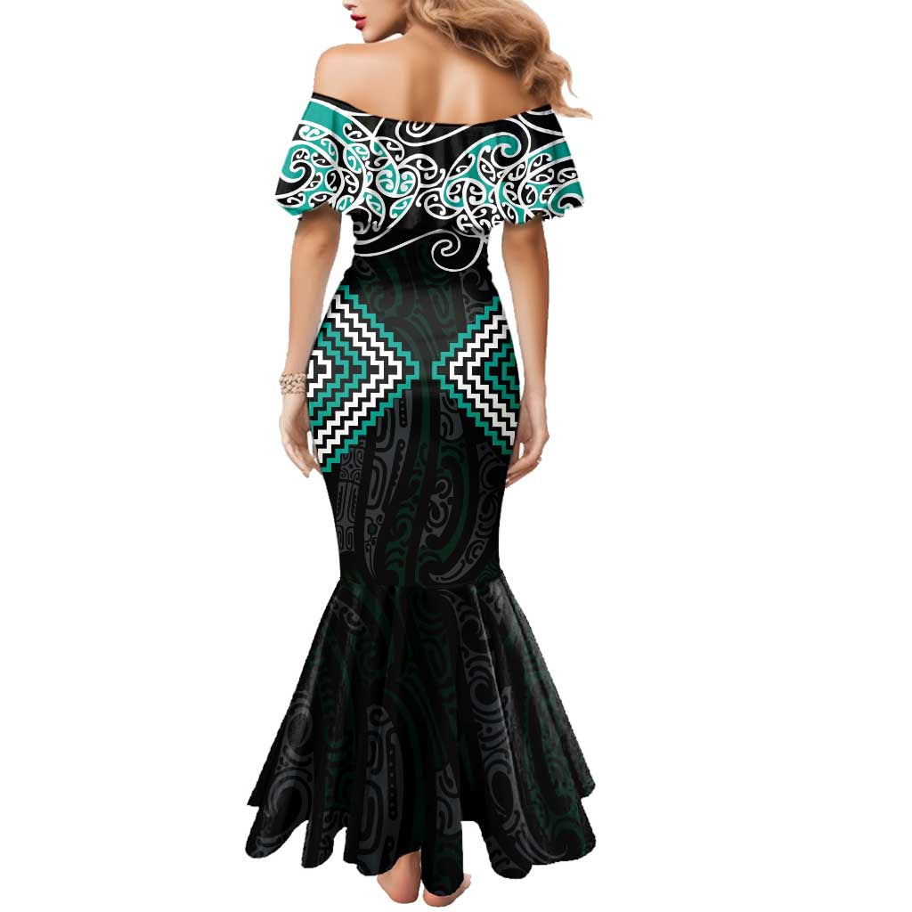 Turquoise Aotearoa Tukutuku Manawa Tapu Family Matching Mermaid Dress and Hawaiian Shirt Ta Moko Toi Maori LT9 - Polynesian Pride