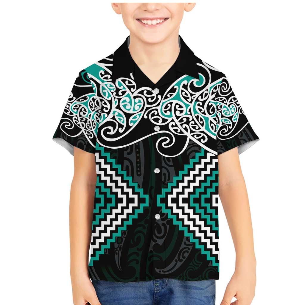 Turquoise Aotearoa Tukutuku Manawa Tapu Family Matching Mermaid Dress and Hawaiian Shirt Ta Moko Toi Maori LT9 Son's Shirt Turquoise - Polynesian Pride
