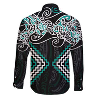 Turquoise Aotearoa Tukutuku Manawa Tapu Family Matching Off The Shoulder Long Sleeve Dress and Hawaiian Shirt Ta Moko Toi Maori LT9 - Polynesian Pride