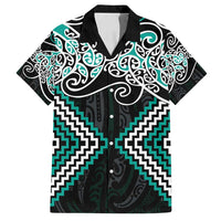 Turquoise Aotearoa Tukutuku Manawa Tapu Family Matching Off Shoulder Short Dress and Hawaiian Shirt Ta Moko Toi Maori LT9 Dad's Shirt - Short Sleeve Turquoise - Polynesian Pride