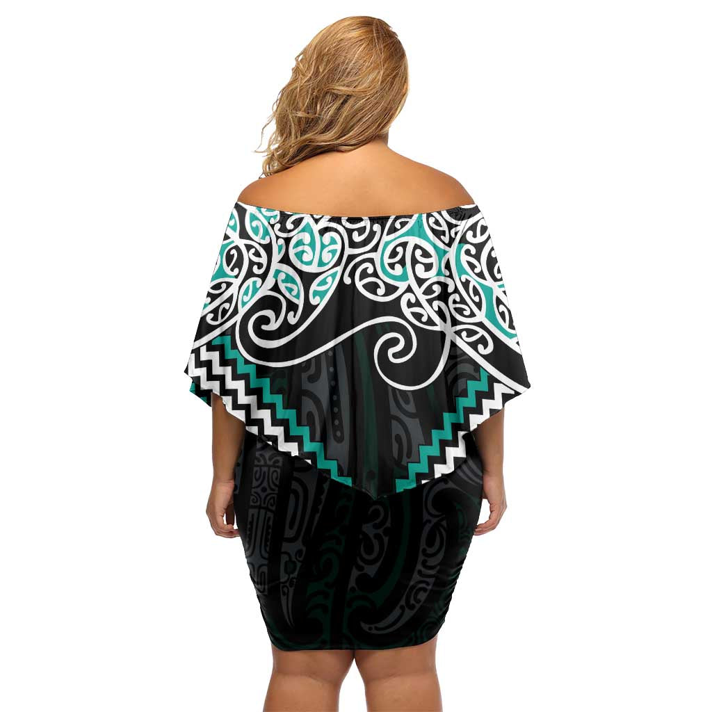 Turquoise Aotearoa Tukutuku Manawa Tapu Family Matching Off Shoulder Short Dress and Hawaiian Shirt Ta Moko Toi Maori LT9 - Polynesian Pride