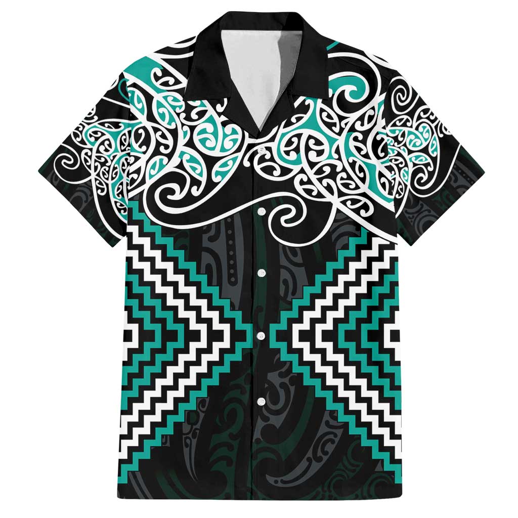 Turquoise Aotearoa Tukutuku Manawa Tapu Family Matching Puletasi and Hawaiian Shirt Ta Moko Toi Maori LT9 Dad's Shirt - Short Sleeve Turquoise - Polynesian Pride