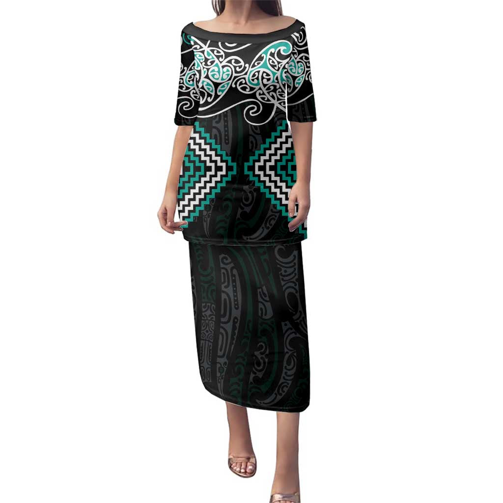 Turquoise Aotearoa Tukutuku Manawa Tapu Family Matching Puletasi and Hawaiian Shirt Ta Moko Toi Maori LT9 Mom's Dress Turquoise - Polynesian Pride
