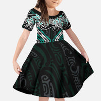 Turquoise Aotearoa Tukutuku Manawa Tapu Family Matching Summer Maxi Dress and Hawaiian Shirt Ta Moko Toi Maori LT9 Daughter's Dress Turquoise - Polynesian Pride