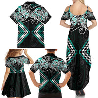 Turquoise Aotearoa Tukutuku Manawa Tapu Family Matching Summer Maxi Dress and Hawaiian Shirt Ta Moko Toi Maori LT9 - Polynesian Pride