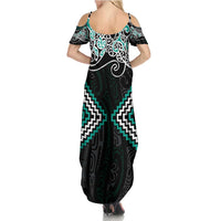 Turquoise Aotearoa Tukutuku Manawa Tapu Family Matching Summer Maxi Dress and Hawaiian Shirt Ta Moko Toi Maori LT9 - Polynesian Pride