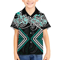 Turquoise Aotearoa Tukutuku Manawa Tapu Family Matching Tank Maxi Dress and Hawaiian Shirt Ta Moko Toi Maori LT9 Son's Shirt Turquoise - Polynesian Pride