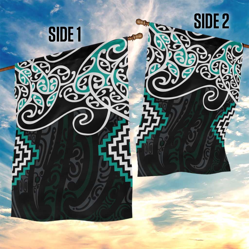 Turquoise Aotearoa Tukutuku Manawa Tapu Garden Flag Ta Moko Toi Maori LT9 - Polynesian Pride