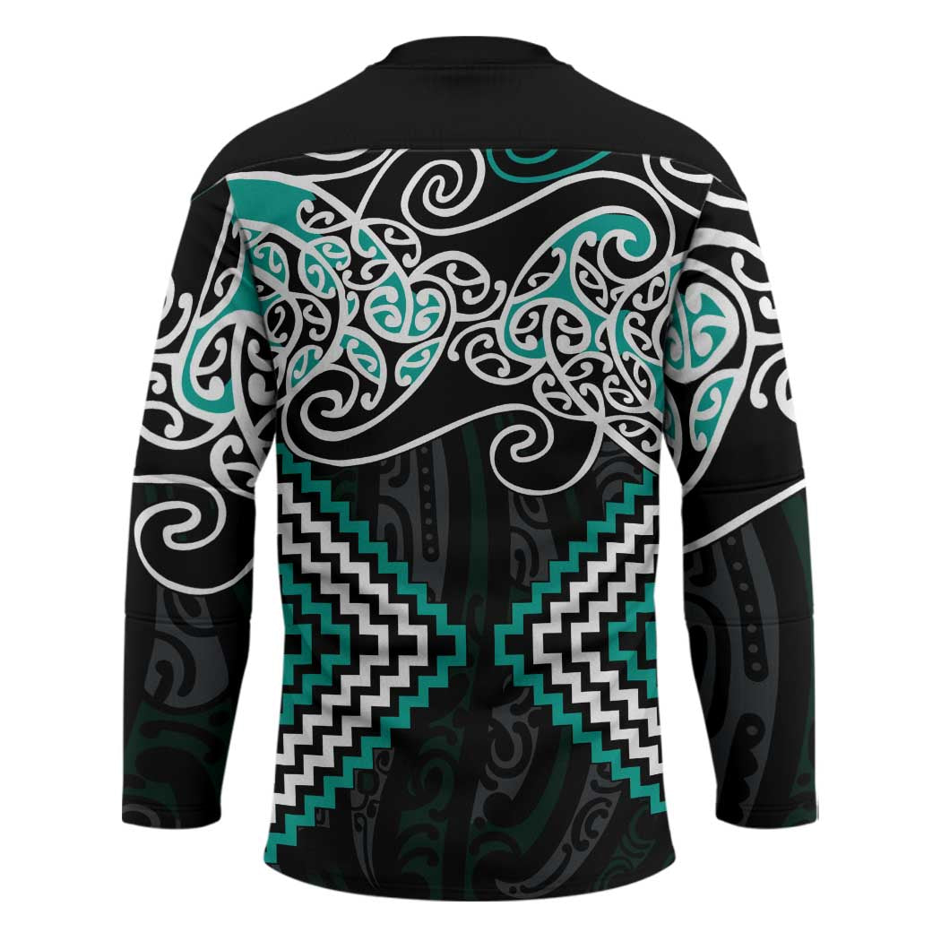Turquoise Aotearoa Tukutuku Manawa Tapu Hockey Jersey Ta Moko Toi Maori LT9 - Polynesian Pride