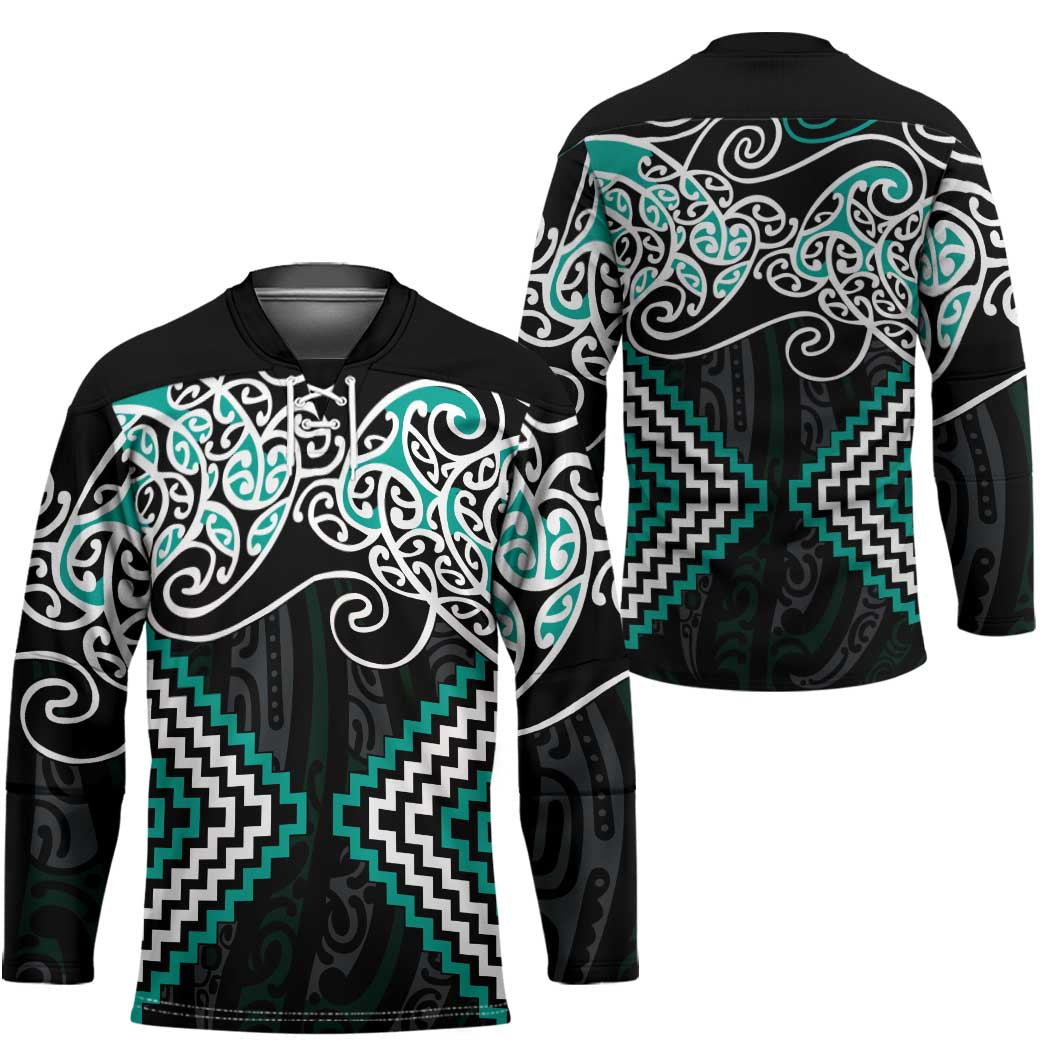 Turquoise Aotearoa Tukutuku Manawa Tapu Hockey Jersey Ta Moko Toi Maori LT9 - Polynesian Pride