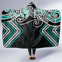 Turquoise Aotearoa Tukutuku Manawa Tapu Hooded Blanket Ta Moko Toi Maori LT9 One Size Turquoise - Polynesian Pride