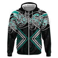 Turquoise Aotearoa Tukutuku Manawa Tapu Hoodie Ta Moko Toi Maori LT9 Zip Hoodie Turquoise - Polynesian Pride