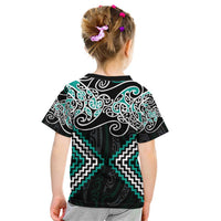 Turquoise Aotearoa Tukutuku Manawa Tapu Kid T Shirt Ta Moko Toi Maori LT9 - Polynesian Pride