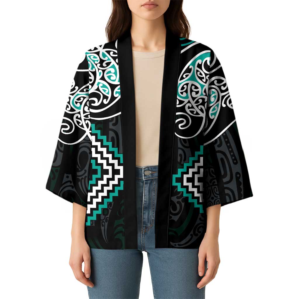 Turquoise Aotearoa Tukutuku Manawa Tapu Kimono Ta Moko Toi Maori - Polynesian Pride
