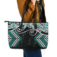 Turquoise Aotearoa Tukutuku Manawa Tapu Leather Tote Bag Ta Moko Toi Maori LT9 - Polynesian Pride