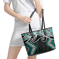 Turquoise Aotearoa Tukutuku Manawa Tapu Leather Tote Bag Ta Moko Toi Maori LT9 - Polynesian Pride
