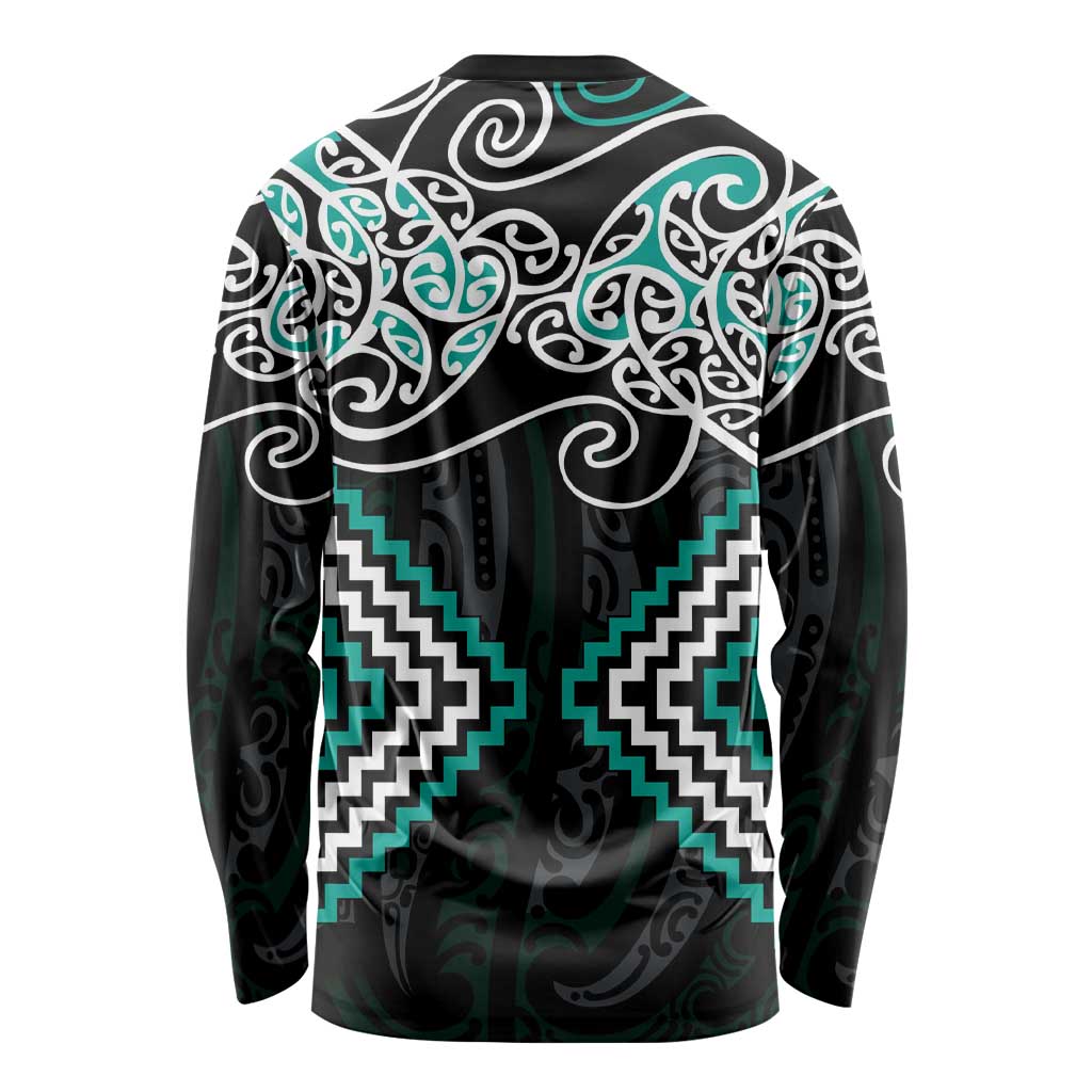 Turquoise Aotearoa Tukutuku Manawa Tapu Long Sleeve Shirt Ta Moko Toi Maori LT9 - Polynesian Pride