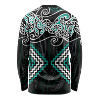 Turquoise Aotearoa Tukutuku Manawa Tapu Long Sleeve Shirt Ta Moko Toi Maori LT9 - Polynesian Pride