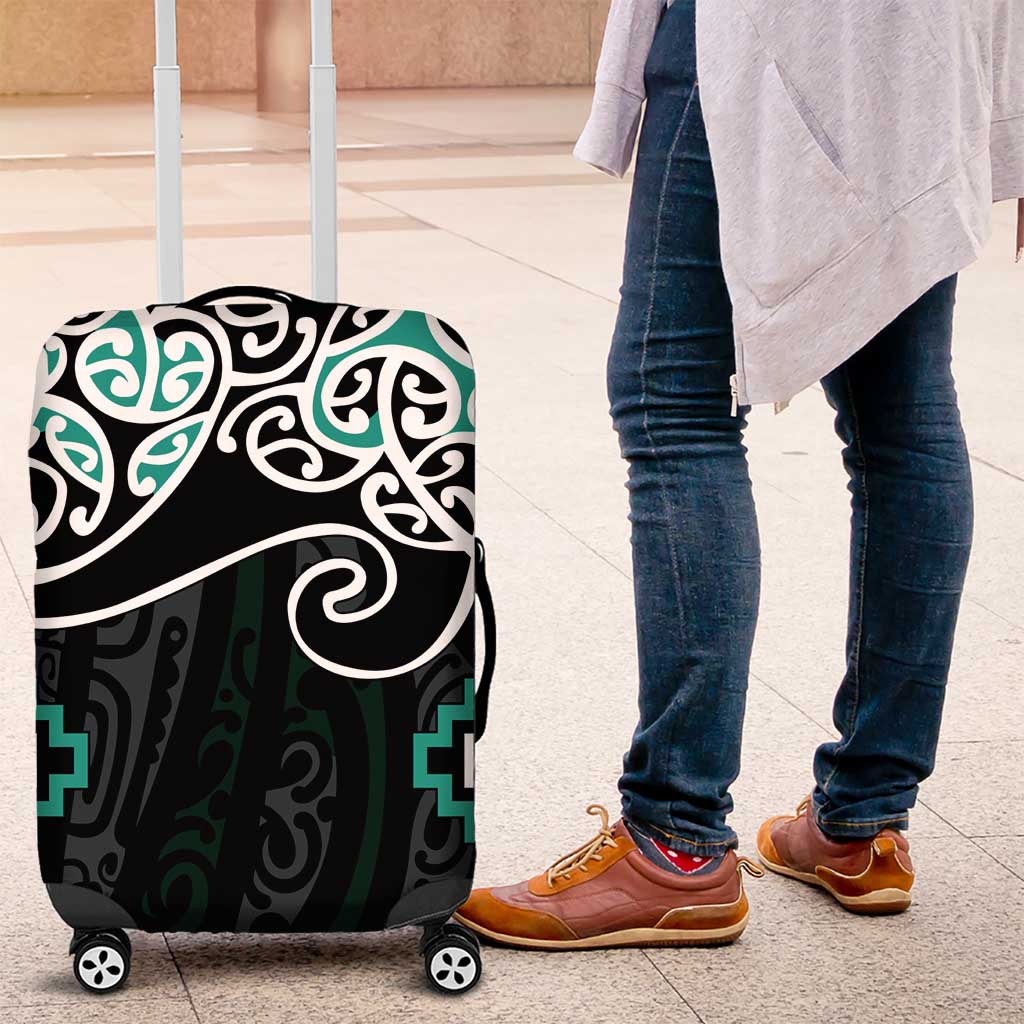Turquoise Aotearoa Tukutuku Manawa Tapu Luggage Cover Ta Moko Toi Maori LT9 Turquoise - Polynesian Pride