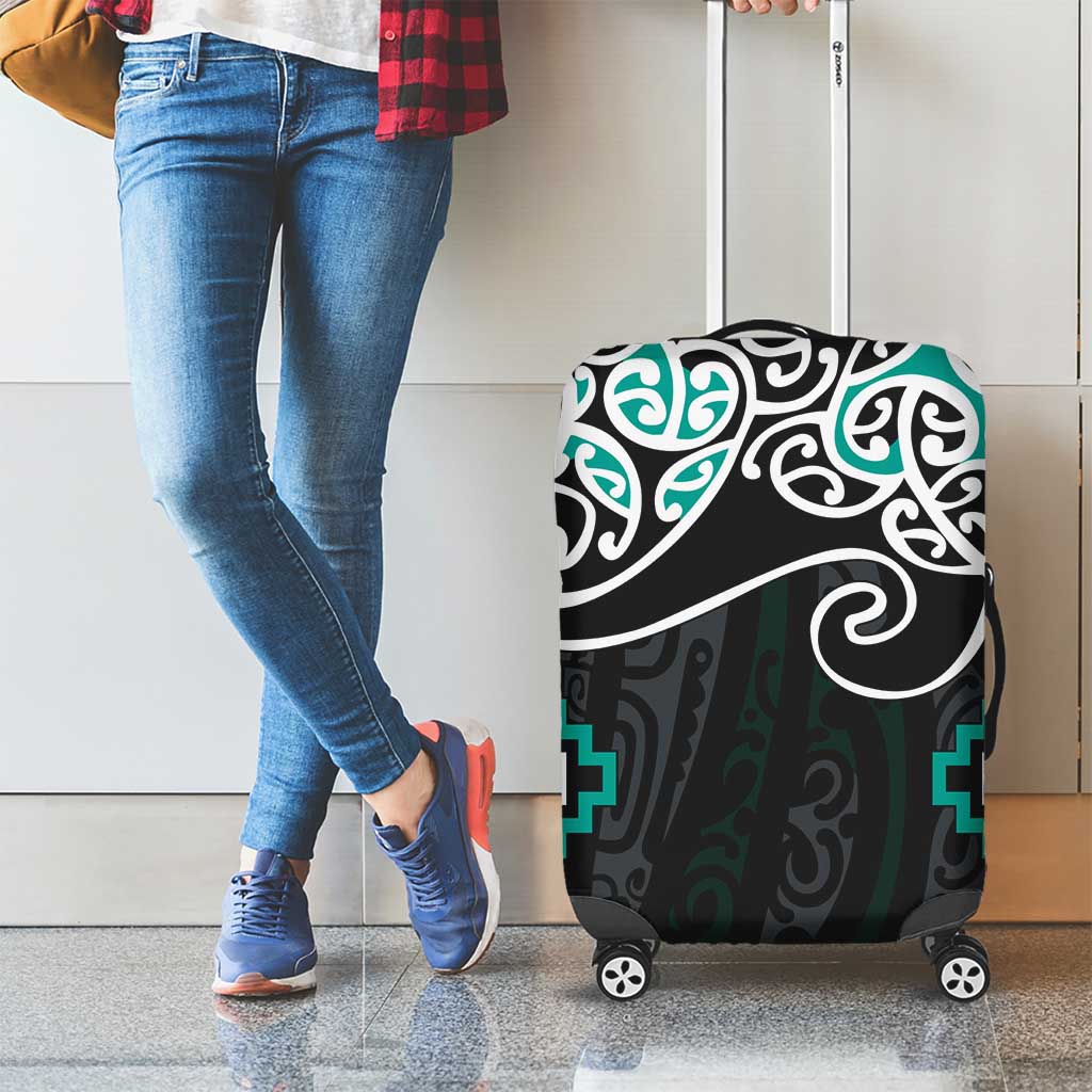 Turquoise Aotearoa Tukutuku Manawa Tapu Luggage Cover Ta Moko Toi Maori LT9 - Polynesian Pride