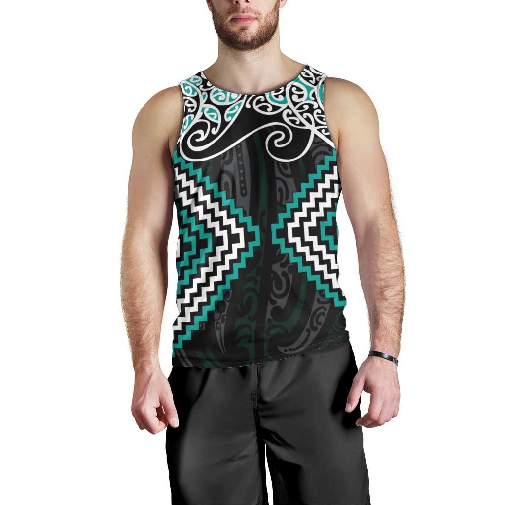 Turquoise Aotearoa Tukutuku Manawa Tapu Men Tank Top Ta Moko Toi Maori LT9 - Polynesian Pride