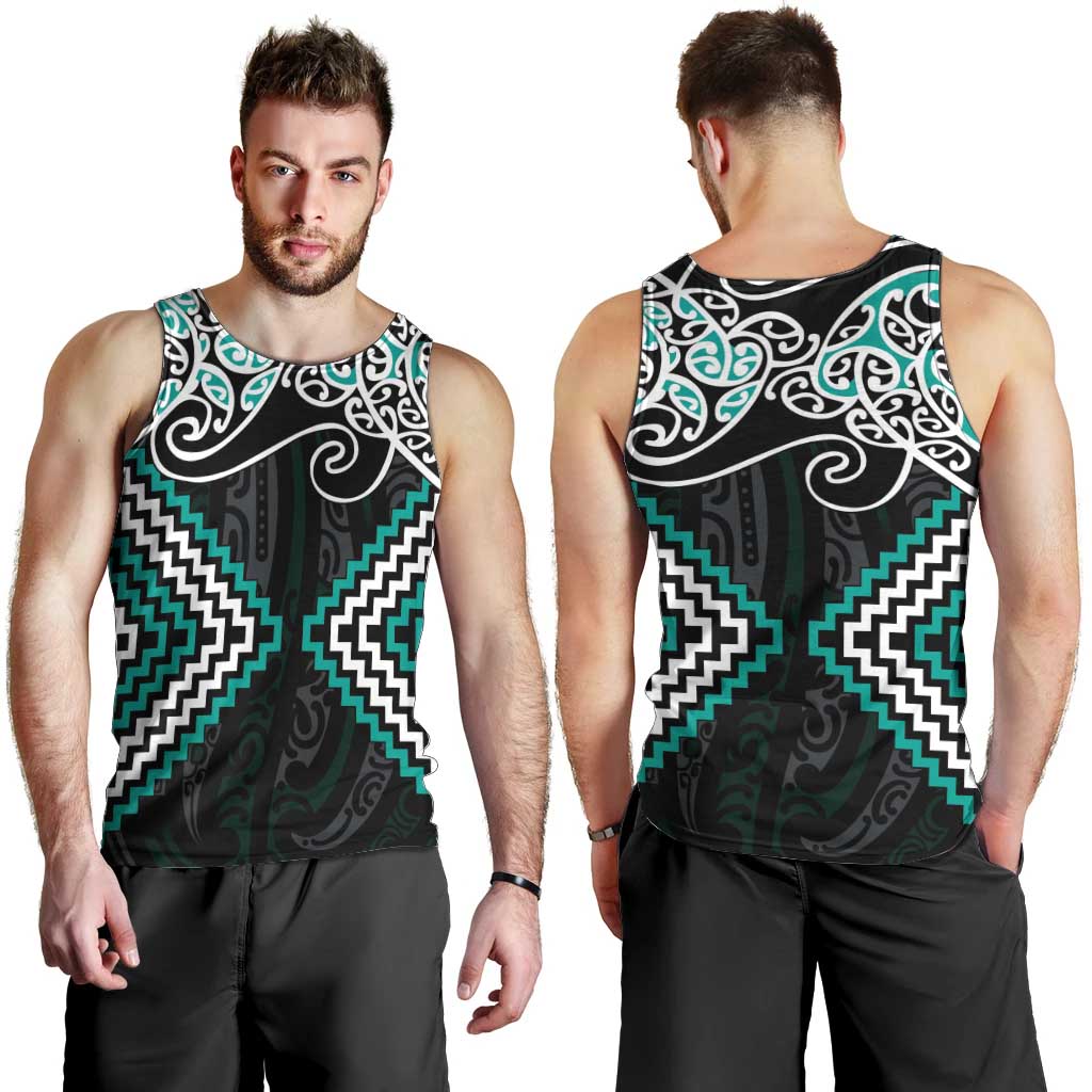 Turquoise Aotearoa Tukutuku Manawa Tapu Men Tank Top Ta Moko Toi Maori LT9 - Polynesian Pride