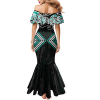 Turquoise Aotearoa Tukutuku Manawa Tapu Mermaid Dress Ta Moko Toi Maori LT9 - Polynesian Pride