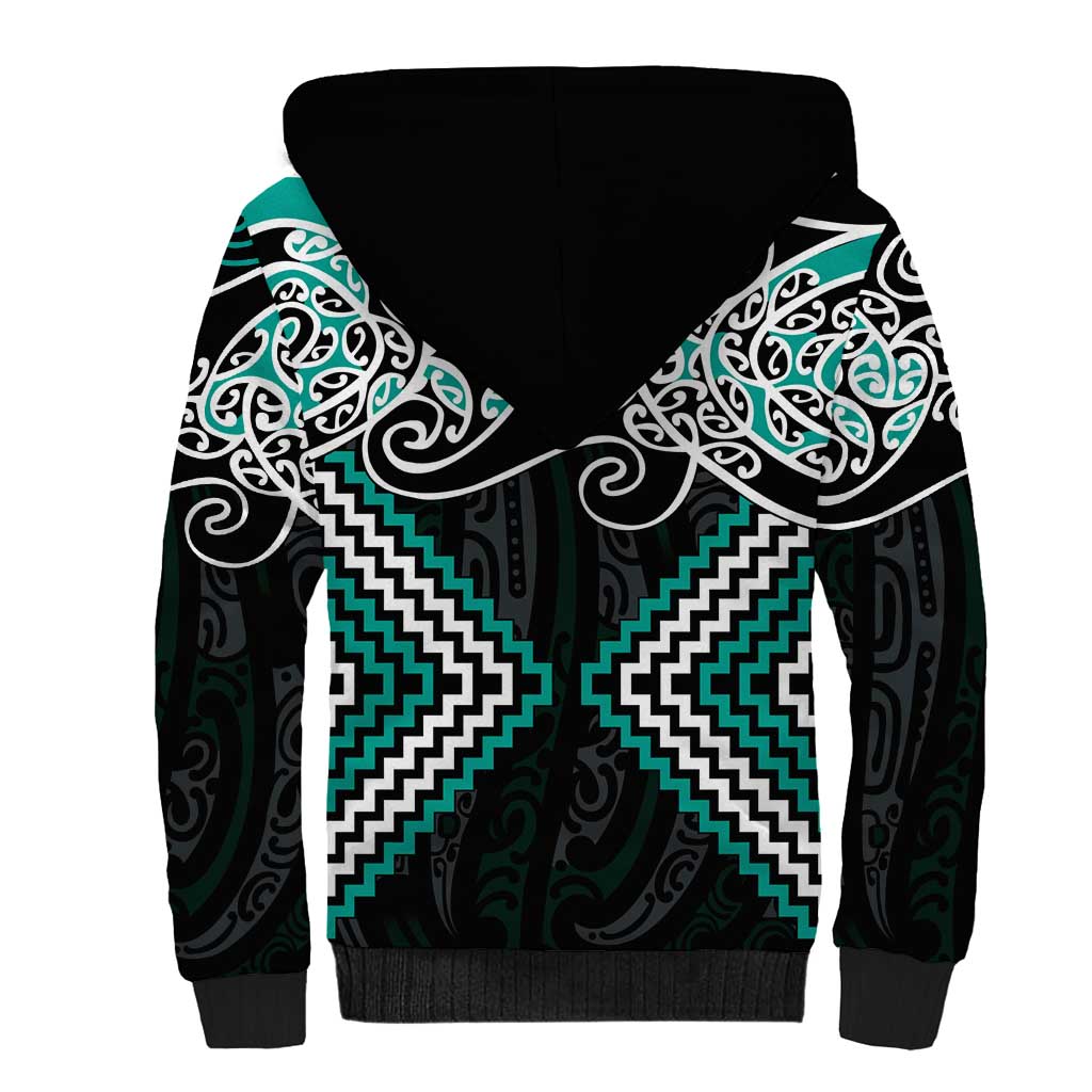 Turquoise Aotearoa Tukutuku Manawa Tapu Sherpa Hoodie Ta Moko Toi Maori LT9 - Polynesian Pride
