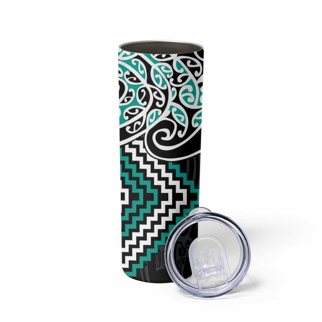 Turquoise Aotearoa Tukutuku Manawa Tapu Skinny Tumbler Ta Moko Toi Maori LT9 - Polynesian Pride