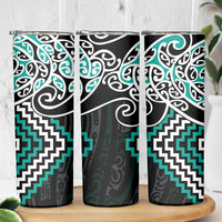 Turquoise Aotearoa Tukutuku Manawa Tapu Skinny Tumbler Ta Moko Toi Maori LT9 - Polynesian Pride