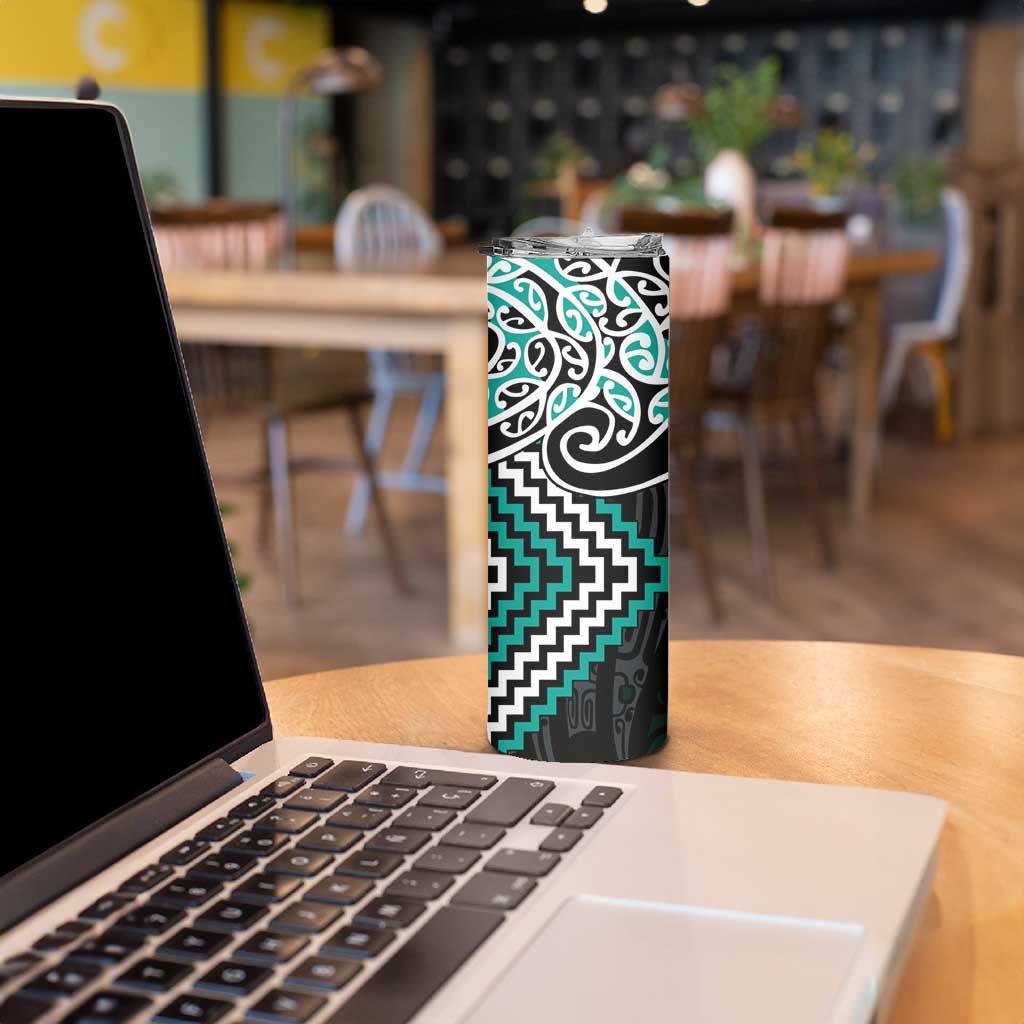 Turquoise Aotearoa Tukutuku Manawa Tapu Skinny Tumbler Ta Moko Toi Maori LT9 - Polynesian Pride