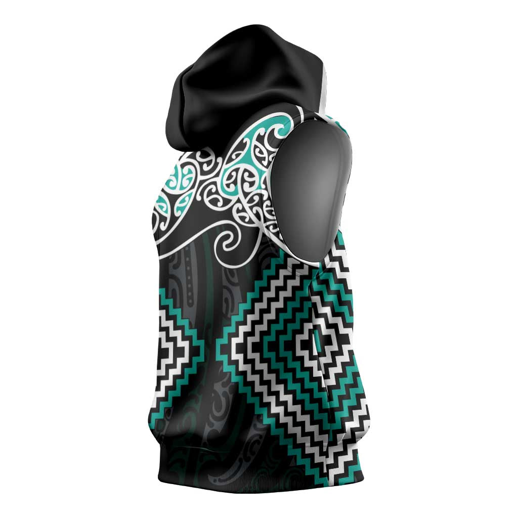 Turquoise Aotearoa Tukutuku Manawa Tapu Sleeveless Hoodie Ta Moko Toi Maori LT9 - Polynesian Pride