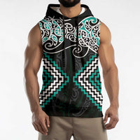 Turquoise Aotearoa Tukutuku Manawa Tapu Sleeveless Hoodie Ta Moko Toi Maori LT9 - Polynesian Pride