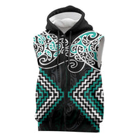 Turquoise Aotearoa Tukutuku Manawa Tapu Sleeveless Zip Hoodie Ta Moko Toi Maori LT9 Turquoise - Polynesian Pride