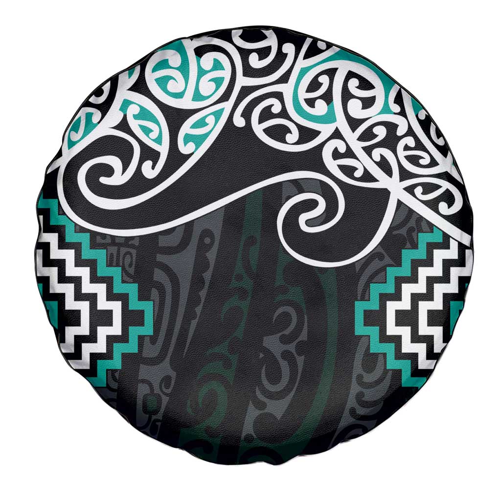 Turquoise Aotearoa Tukutuku Manawa Tapu Spare Tire Cover Ta Moko Toi Maori LT9 - Polynesian Pride