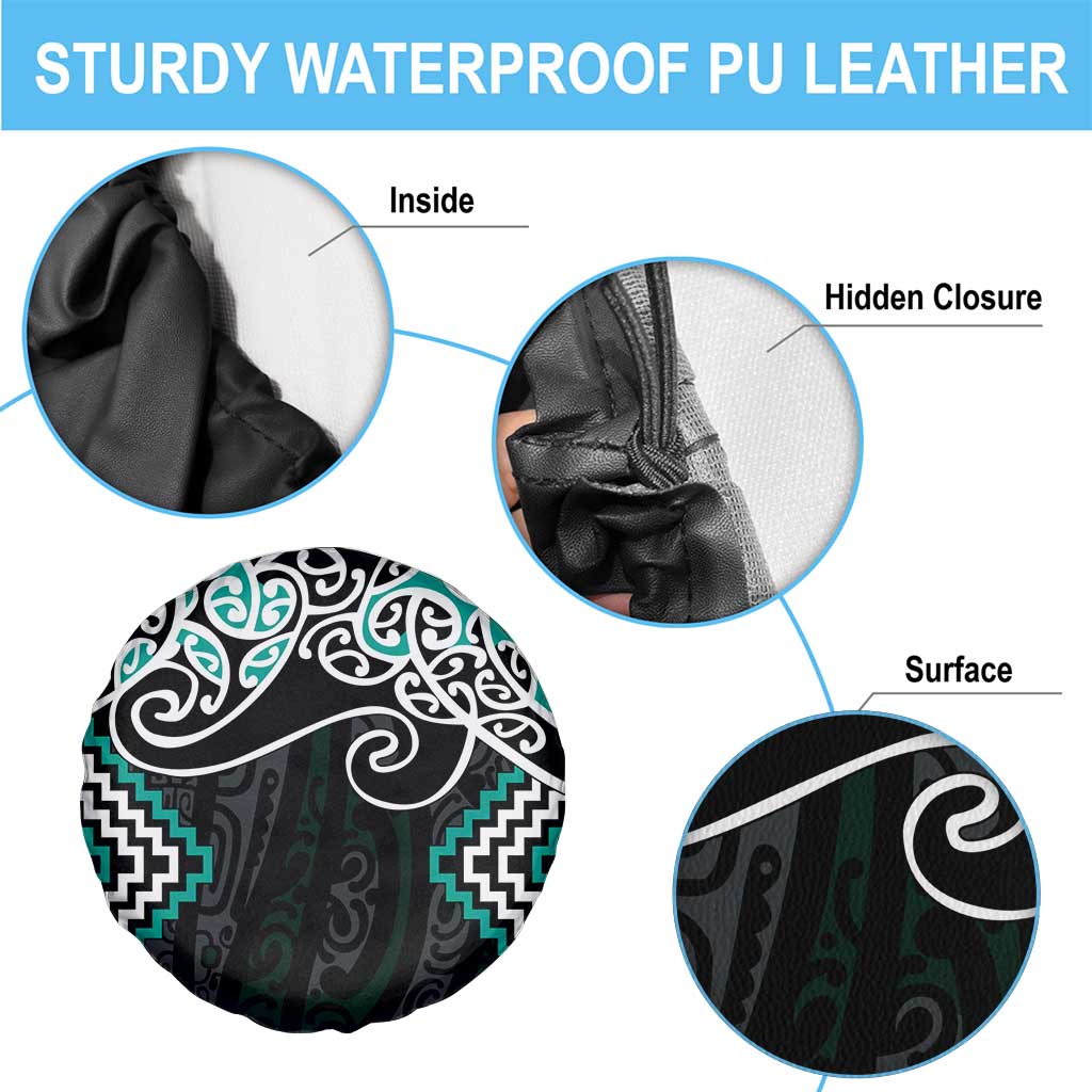 Turquoise Aotearoa Tukutuku Manawa Tapu Spare Tire Cover Ta Moko Toi Maori LT9 - Polynesian Pride