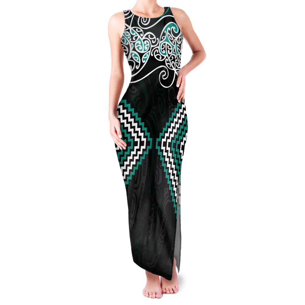 Turquoise Aotearoa Tukutuku Manawa Tapu Tank Maxi Dress Ta Moko Toi Maori LT9 Women Turquoise - Polynesian Pride